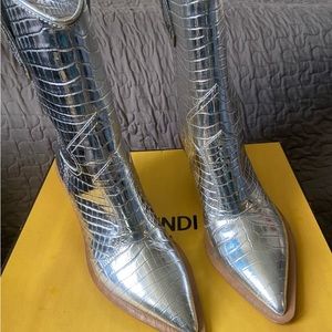 FENDI Beautiful silver cowboy boots to Die for !!!! Brand New Never Worn